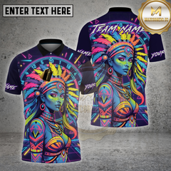 Maxcorners Darts Shirts Dartboard Neon Native American Woman Colorful Tribal Design Multi Options Personalized Name, Team Name 3D Shirt