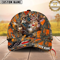 Maxcorners Deer Hunting Camo With American Flag Personalized Hat 3D Printed Multicolor