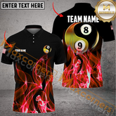 Maxcorners Ball 8& Ball 9 Heavenly Flame Billiard Jersey Multicolor Options Personalized Name, Team Name 3D Polo Shirt (4 Colors)