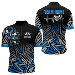 Maxcorners Personalized Darts Heartbeat Zig-Zag Pattern Custom Dart Shirts For Men, Dart Team Jersey|Blue LM105