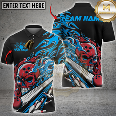 Maxcorners Bowling Fiery Skull with Bowling Pins Multicolor Customized Name, Team Name 3D Shirts