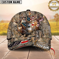 Maxcorners Deer Hunting Camo With American Flag Personalized Hat 3D Printed Multicolor