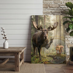 Maxcorners Funny Moose Selfie Canvas Wall Art - Forest Animals Photo Humor Print