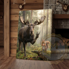 Maxcorners Funny Moose Selfie Canvas Wall Art - Forest Animals Photo Humor Print