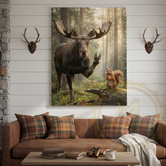 Maxcorners Funny Moose Selfie Canvas Wall Art - Forest Animals Photo Humor Print