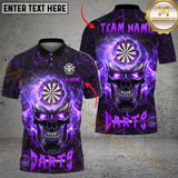 Maxcorners Darts Magma Flame Skull Multicolor Option Customized Name, Team Name 3D Polo Shirt