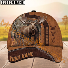 Maxcorners Moose Hunting Leather Pattern Multicolor Personalized Name 3D Cap