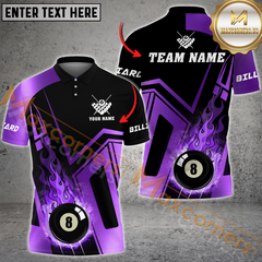 Maxcorners 8 Pool Flame Billiard Jersey Multicolor Options Personalized Name, Team Name 3D Polo Shirt