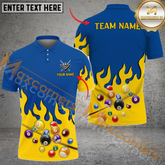 Maxcorners Ball Flame Pattern Billiard Jersey Multicolor Options Personalized Name, Team Name 3D Polo Shirt (4 Colors)