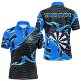 Maxcorners Custom Black And Blue Tribal Flame Dart Shirts For Men, Darts Team Jerseys Polo & Quarter Zip LM0705