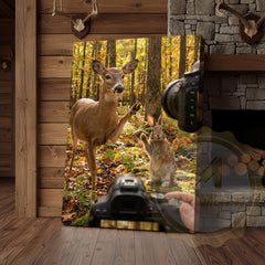 Maxcorners Funny Deer Photographer Canvas Wall Art - Autumn Forest Wildlife Humor