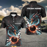 Maxcorners Custom Dragon Bowling Team Polo Shirts For Men, Dragon Bowling League Shirt Bowlers Outfit