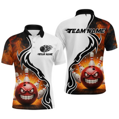 Maxcorners Flaming Angry Bowling Shirts Custom for Men Women Team Bowling Polo Shirts & 1/4 Zip LM2504