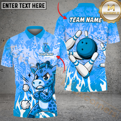 Maxcorners Bowling Giraffe Multicolor Customized Name, Team Name 3D Shirts