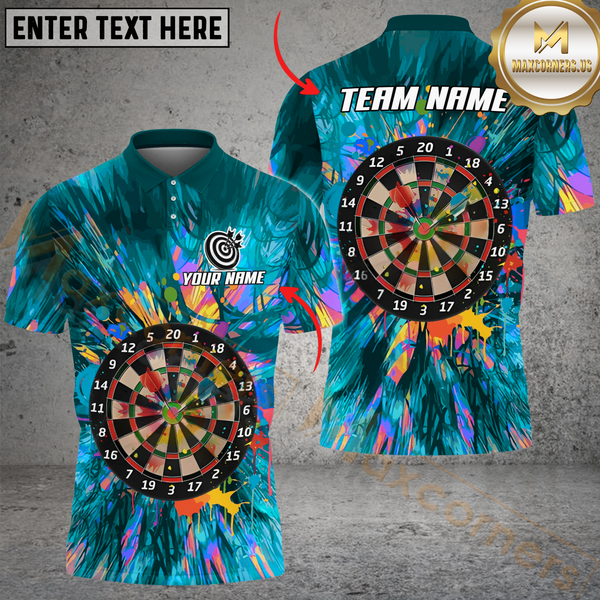 Maxcorners Darts Magic Art Multicolor Option Customized Name, Team Name 3D Polo Shirt
