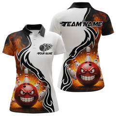 Maxcorners Flaming Angry Bowling Shirts Custom for Men Women Team Bowling Polo Shirts & 1/4 Zip LM2504