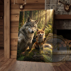 Maxcorners Funny Forest Animals Canvas - Wolf Fox Rabbit Sunlight Scene Decor
