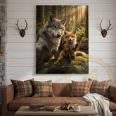 Maxcorners Funny Forest Animals Canvas - Wolf Fox Rabbit Sunlight Scene Decor