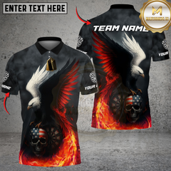 Maxcorners Darts Fire Eagle American Flag Skull Customized Name, Team Name 3D Shirt (4 Colors)