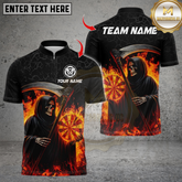 Maxcorners Darts Grim Reaper Darts Board Fire Flame Multicolor Customized Name, Team Name 3D Shirt (4 Colors)