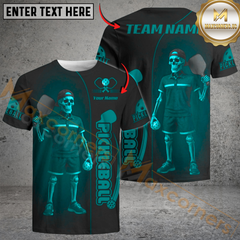 Maxcorners Pickleball Skeleton Funny Customized Name, Team Name 3D Shirt (4 Colors)