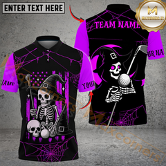 Maxcorners Halloween Swing Skeleton Golf Polo Shirt, Customized Name & Team Name 3D Shirts (4 Colors)
