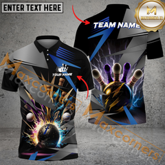 Maxcorners Ball And Pins Basic Thunder Bowling Jersey Multicolor Options Personalized Name, Team Name 3D Shirt