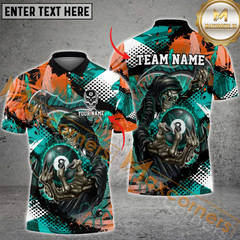 Maxcorners Billiard 8 Ball Skull Reaper Multicolor Options Personalized Name, Team Name 3D Polo Shirt