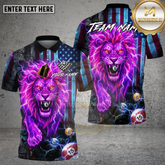 Maxcorners Billiards Shirt Purple Fire Lion USA Flag Multicolor Options Personalized Name, Team Name 3D Shirt (4 Colors)