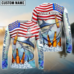 Maxcorners Marlin Fishing American Flag Bear Pattern Sun Protection Personalized Name, Team Name Long Sleeve Shirt