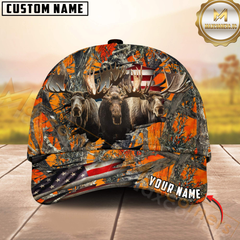 Maxcorners Moose Hunting Camo With American Flag Personalized Hat 3D Printed Multicolor