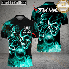 Maxcorners Golf Fire Flame Skull Multicolor Customized Name, Team Name 3D Shirts