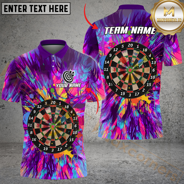 Maxcorners Darts Magic Art Multicolor Option Customized Name, Team Name 3D Polo Shirt