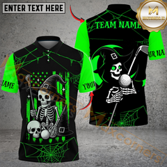 Maxcorners Halloween Swing Skeleton Golf Polo Shirt, Customized Name & Team Name 3D Shirts (4 Colors)
