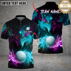 Maxcorners Water Wolf & Fire Wolf Pattern Golf Shirt – Lightning 3D Design Multicolor Customized Name, Team Name 3D Shirts