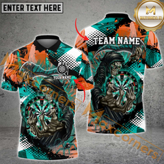 Maxcorners Darts Skull Reaper Thunder Lightning MultiColor Option Customized Name, Team Name 3D Polo Shirt