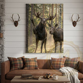 Maxcorners Friendly Moose Canvas Wall Art - Waving Forest Wildlife Pair Print