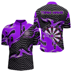 Maxcorners Custom Black And Purple Tribal Flame Dart Shirts For Men, Darts Team Jerseys Polo & Quarter Zip LM0705