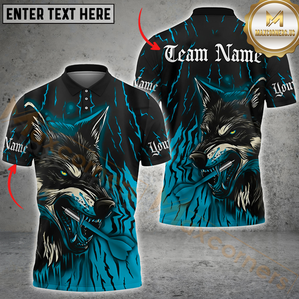 Maxcorners Darts Savage Wolf Multicolor Customized Name, Team Name 3D Shirts
