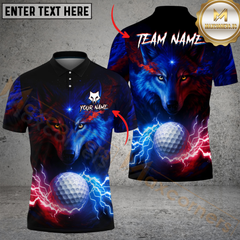 Maxcorners Water Wolf & Fire Wolf Pattern Golf Shirt – Lightning 3D Design Multicolor Customized Name, Team Name 3D Shirts