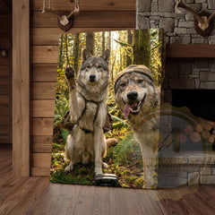 Maxcorners Funny Wolf Selfie Canvas Wall Art - Forest Pack Humor Print