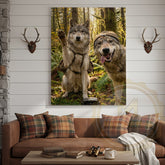 Maxcorners Funny Wolf Selfie Canvas Wall Art - Forest Pack Humor Print