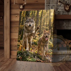 Maxcorners Wolf Duo Canvas - Wilderness Wildlife Comedy Scene Decor