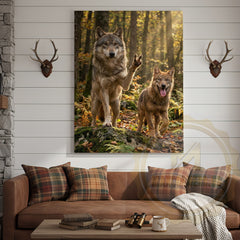 Maxcorners Wolf Duo Canvas - Wilderness Wildlife Comedy Scene Decor