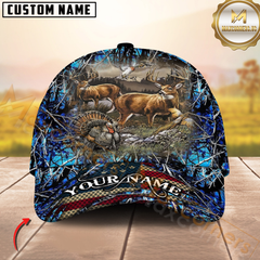 Maxcorners Whitetail Deer & Turkey Hunting Scene Personalized Hat 3D Printed Multicolor