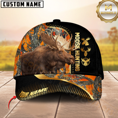 Maxcorners Golden Hunting Orange Camouflage Personalized Name 3D Cap (Deer/Moose/Boar/Duck)