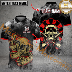 Maxcorners Darts Smoke Skull Mutilcolor Options Personalized Name, Team Name 3D Polo Shirt