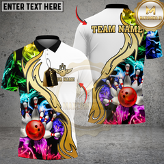 Maxcorners Bowling And Pins Multicolor Golden Smoke Pattern Customized Name 3D Shirt
