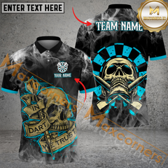 Maxcorners Darts Smoke Skull Mutilcolor Options Personalized Name, Team Name 3D Polo Shirt