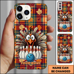 Maxcorners Bowling Turkey Plaid Autumn Leaves Personalized Name Phone Case